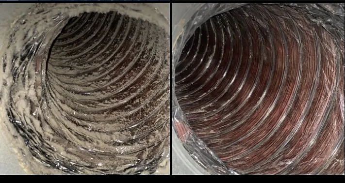 Air duct interior before and after cleaning.