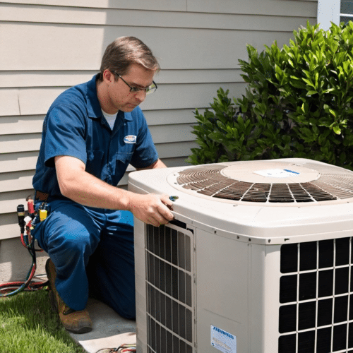 HVAC Contractor Works on an AC